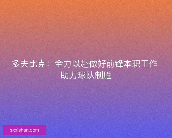 多夫比克：全力以赴做好前锋本职工作 助力球队制胜